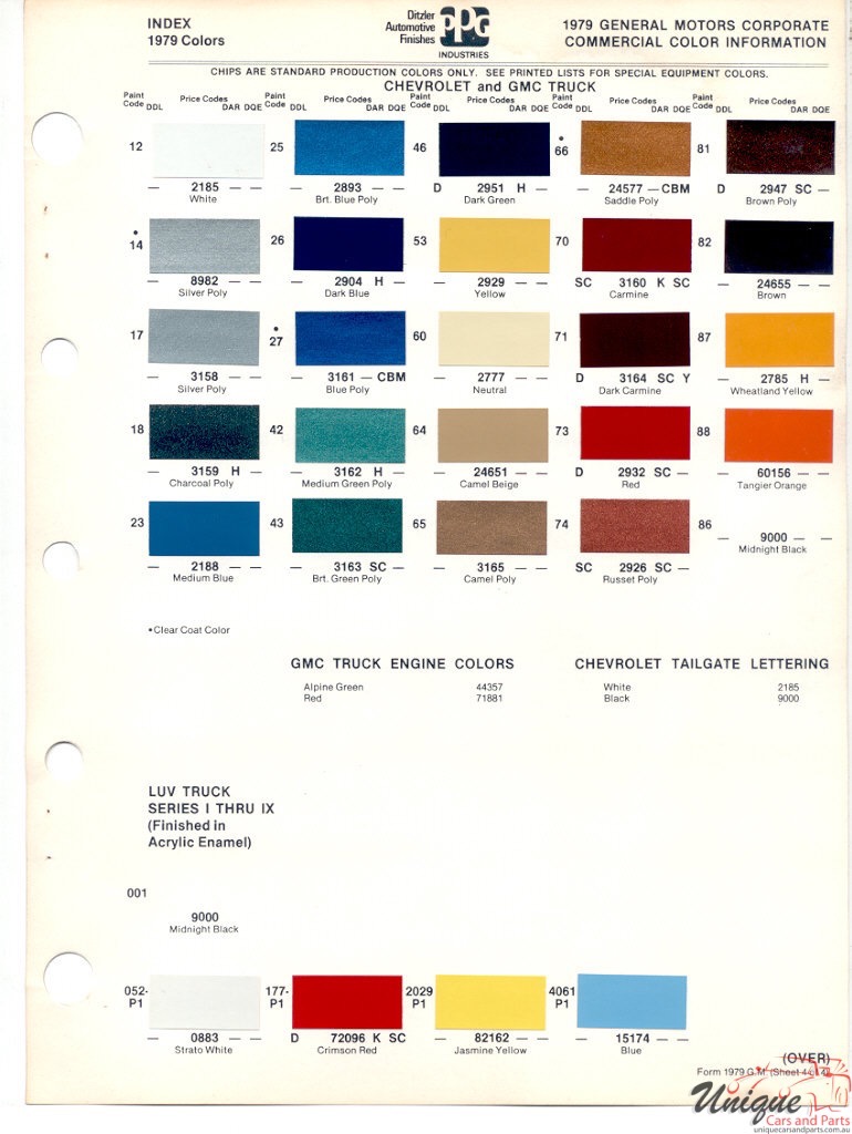 1979 GMC Truck Paint Charts PPG 1